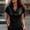 Black, variant on Women's Luxury Satin Button Down Shirt, Short Sleeve Draped Collar V Neck Blouse, Elegant Silky Top for Evening Party, Cocktail Attire and Special Occasions, Black S
