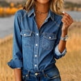 thumbnail image 2 of HongQid Womens Denim Shirt Jacket Button Down Long Sleeve Spring Fall Casual Jean Shackets, 2 of 9