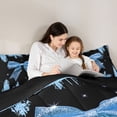 thumbnail image 4 of Meiyoeat Glitter Blue Bow Full Size Comforter Sets 3-Piece, Sparkle Print Bedding Comforter Set, Blue Black,Black Reversible, 4 of 6