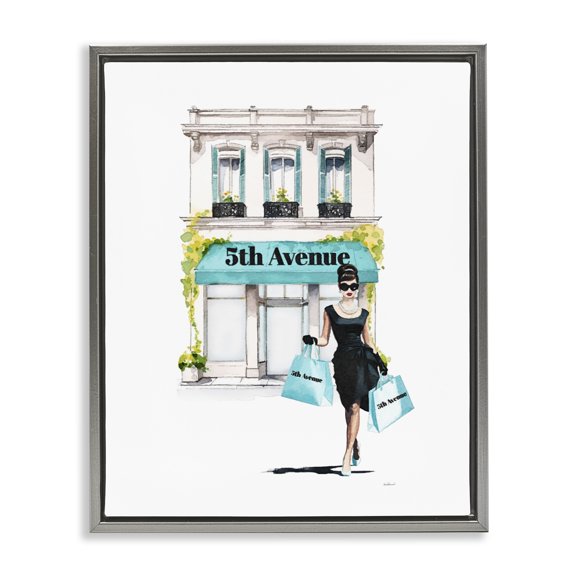 Stupell Industries French Country Fashionista with Shopping Bags Gray Floating Frame Canvas Art, 25 x 31, by Amanda Greenwood