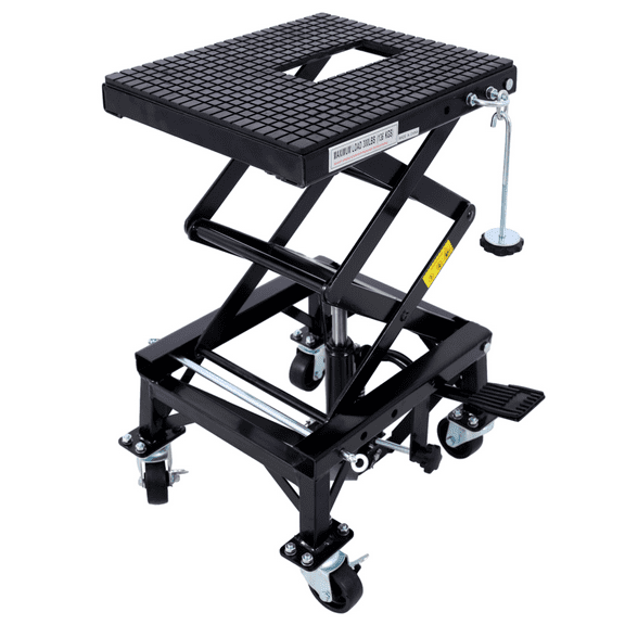 Hydraulic Motorcycle Scissor Jack Lift 300lb Capacity Foot Step Wheels Black