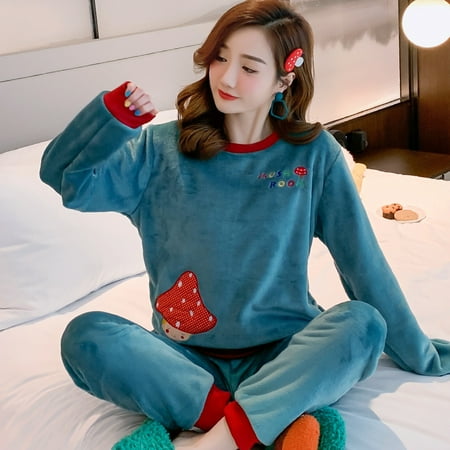 

Ladies Pyjama Women Winter Flannel Pajama Set Fleece Pajamas Sleepwear Thick Warm Velvet Female Homewear Suit Cute Sweet Pijama