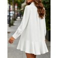 thumbnail image 3 of Long Sleeve Women Casual Button Down Shirt Dress Collared Pleated Swing Mini Dresses, 3 of 4