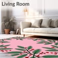 thumbnail image 2 of ODIKA 2'x3' Machine Washable Non-Slip Area Rug, Frosted Pine Branches with Interlocking Berry High Traffic Rug, Pink, 650787, 2 of 7