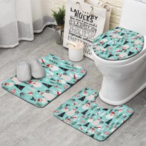 Blue Christmas Santa and Snowman Pattern Bathroom Rugs Sets 3 Piece,Toilet Cover Set,Absorbent Non Slip Bathroom Mats Sets with U-Shaped Contour Rug Toilet Rug Set