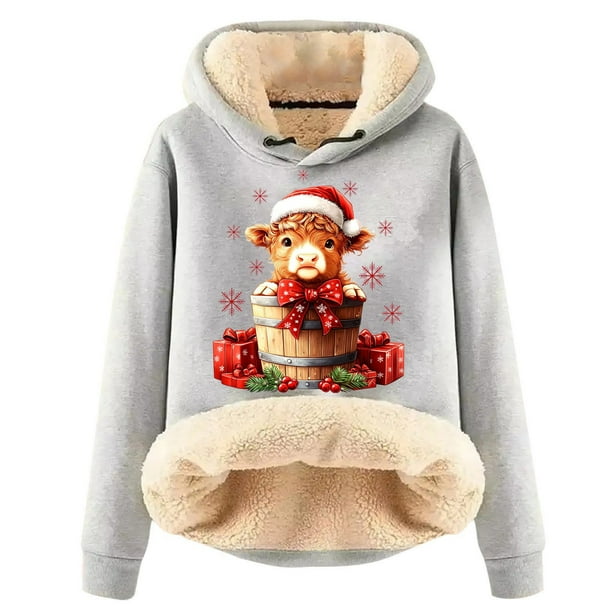 WILLBEST Sudadera con Capucha "Have Yourself A Mooey Little Christmas", de Terciopelo Grueso, Cálida y Holgada Mediana