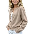 thumbnail image 4 of Mooqilaa Girls Cardigan Sweater, Ribbed Knit Button Front Casual Long Sleeve Fall Winter Cardigans Size 14-15 Years Khaki, 4 of 6