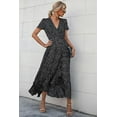thumbnail image 4 of PRETTYGARDEN Women's Summer Wrap Maxi Dress Casual Boho Floral V Neck Short Sleeve Ruffle Hem Split Beach Long Dresses, 4 of 8