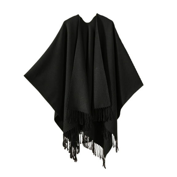 Dwellite Women's Open Front Shawl Wraps, Elegant Pashmina Poncho Cape for Wedding Evening Dresses, Warm Cardigan for Fall Winter Black