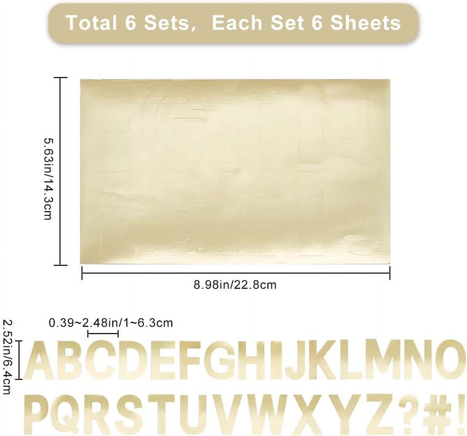 6 Sheets Letter Number Stickers Small Golden Self Adhesive Alphabet Stickers Kit Sticky Decals Letters DIY