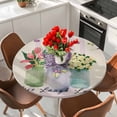 thumbnail image 2 of Vase Tulip Round Fitted Table Cover Lavender Jasmine Purple Striped Plant Linen Waterproof Table Cloth with Elastic Edge Wipeable Tablecloth for Picnic Camping Party Fits 55"-60" Diameter, 2 of 8