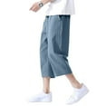thumbnail image 5 of Garbnen Mens Pants Linen Drawstring Elastic Waist 3/4 Pants Men Loose Fit Yoga Summer Wide Leg Men's Trousers with Pockets, 5 of 5