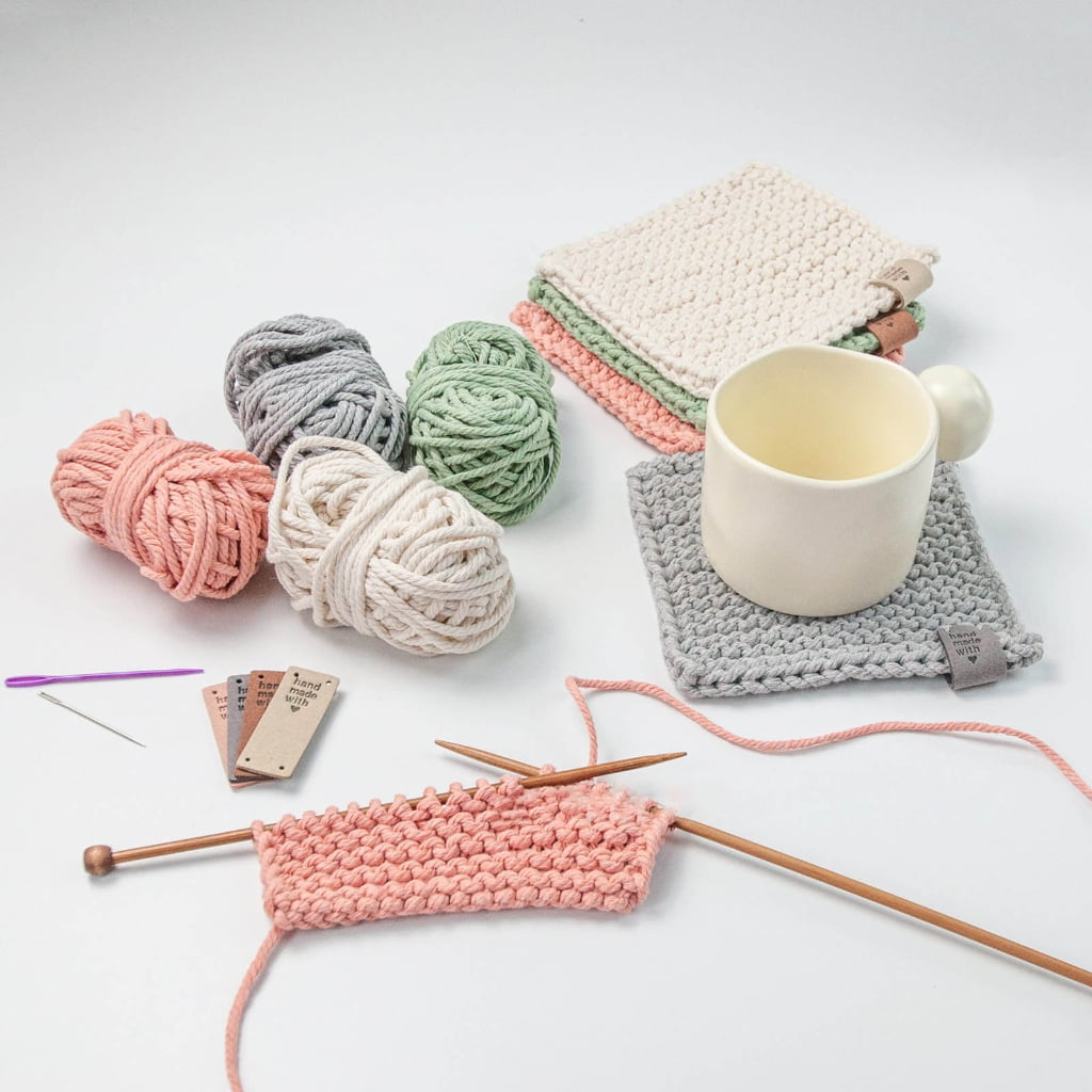 CIYISON DIY Coaster Knitting Kits for Beginners Basic Knitting Supplies Tableware Decor