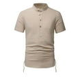 thumbnail image 2 of SWSMCLT Men's Soft T Shirt Short Sleeve Henley Shirt Linen Summer Top Cotton Button Cool Basic Crew Neck Khaki X-Large, 2 of 4