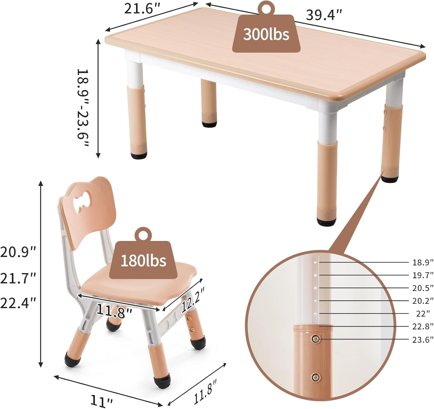 HOMEZY-US Kids Table and Chairs Set, Height Adjustable Multi-Activity Preschool Table with Graffiti Desktop for Ages 2-8 Versatile Kids Tables for Play, Learning, and Creativity