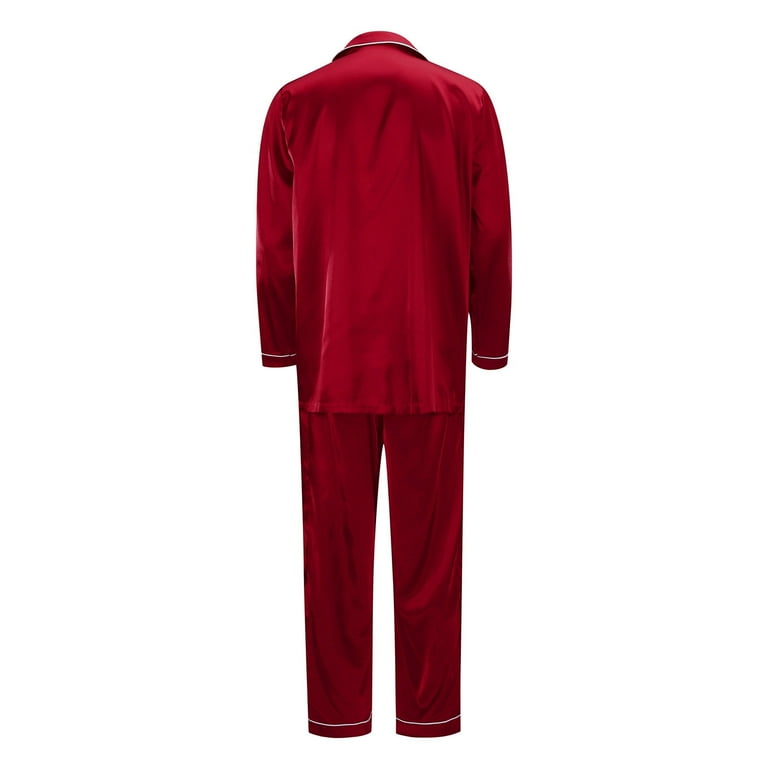 Riforla Satin Silk Button Down Pajamas PJ s Sets Solid Two Piece Family Matching Sleepwear Loungewear with Two Pockets Long Sleeve Silky Nightwear for Men Red XL Walmart