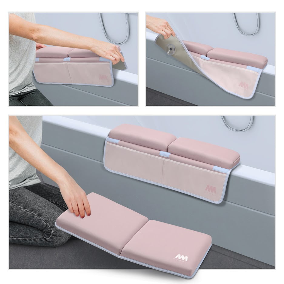 Baby Bath Kneeler and Elbow Rest 1.5 inch Thick Non-Slip Bottom Kneeling Pad Chushion with 4 Pockets Machine Washable and Hangable Perfect Shower Gift Mumba Foldable Waterproof Bath Mat 