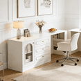 thumbnail image 5 of Fnova Rotatable L-Shaped Computer Desk with 3 Drawers, Cabinet, Reversible Corner Design with Adjustable Shelves, Home Office Workstation Writing Table for Bedroom, 5 of 20