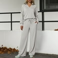 thumbnail image 2 of Quealent 2 Piece Sets For Women Fall Trendy Long Sleeve Sweatshirt Wide Leg Pants Loungewear Set Matching Sweatsuit Light Gray,Size M, 2 of 8