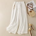 thumbnail image 2 of JFGHDG Wide Leg Linen Pants Women Drawstring High Waisted Summer Beach Vacation Dressy Flowy Lightweight Cotton Trousers with Pockets White L, 2 of 3