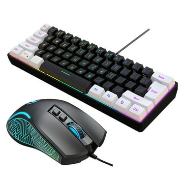 HXSJ V700BW X100 USB Keyboard and Mouse Combo, Wired Gaming Mouse, Colorful LED Lighting, 4-Level DPI Max.3600DPI for PC Laptop