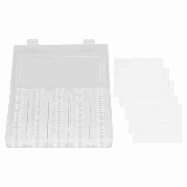 100 cápsulas para monedas de 17 a 30 mm, 5 tamaños, transparentes, con sellos de espuma.