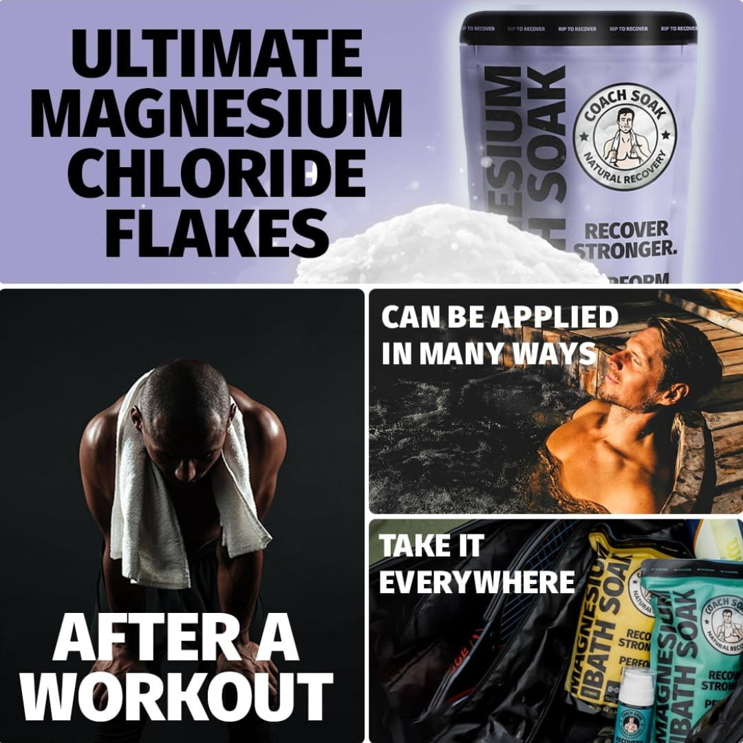 Coach Soak Magnesium Bath Soak Unscented Dead Sea Flakes Muscle Recovery 2 lb Post Workout Recovery