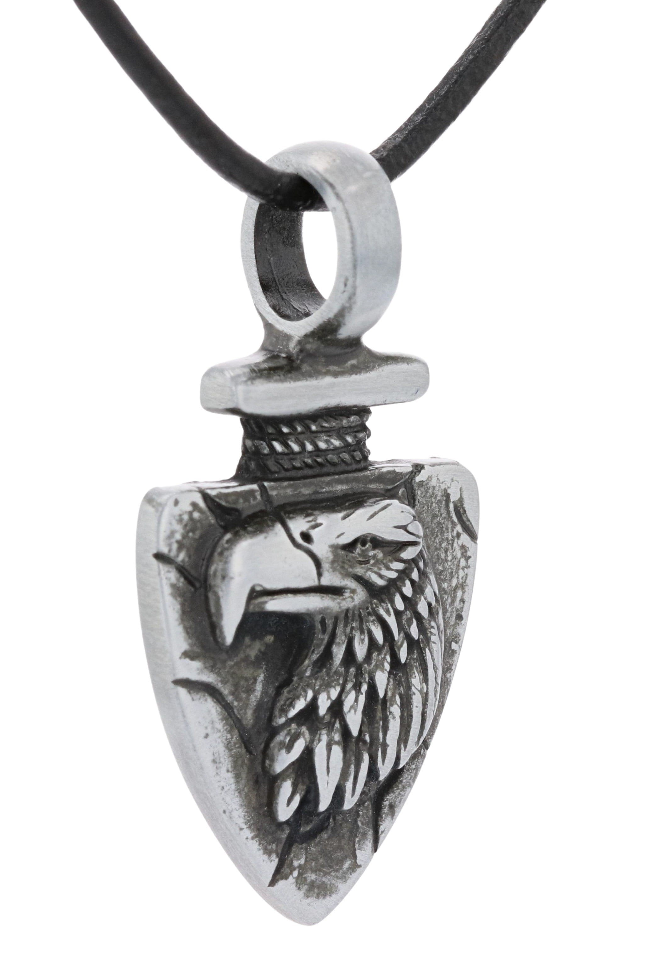 Jewelry Trends Pewter Men's Eagle Arrowhead Shaped Pendant with 18 Inch Black Leather Cord Necklace