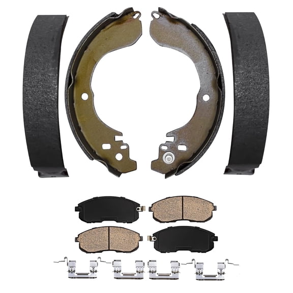 Detroit Axle - Brake Pads Shoes Kit for 2007-2012 Nissan Sentra Versa, 2009-14 Cube, Front Ceramic Brake Pads & Rear Semi-metallic Brake Shoes 2009 2010 2011 2012