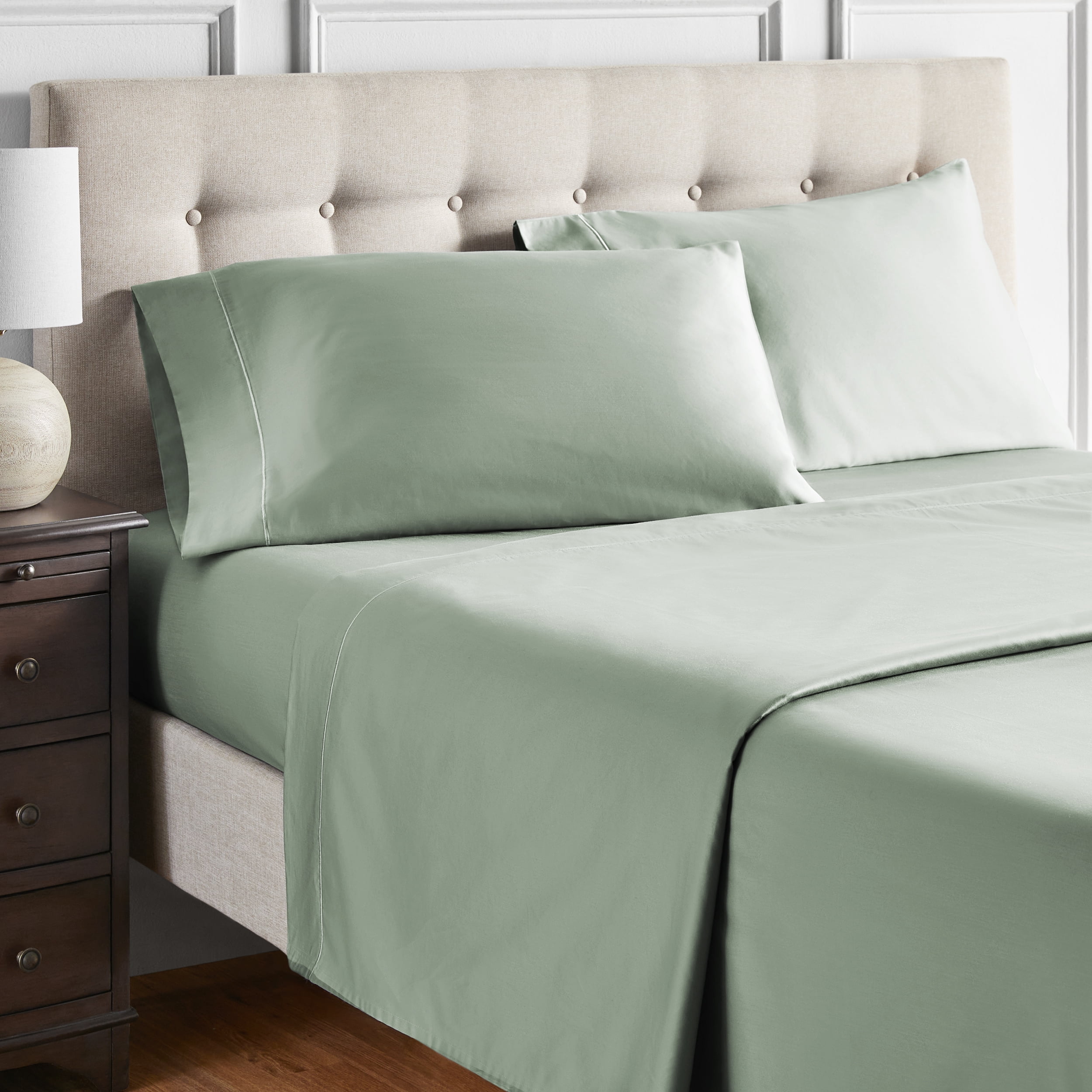 Hotel Style 4-Piece 600 Thread Count Green Egyptian Cotton Bed Sheet Set, Queen - Deep Pocket