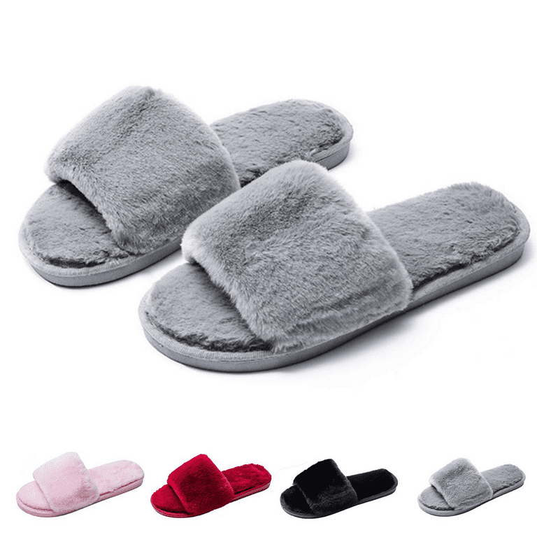 Fuzzy Fluffy Slides Fur House Slippers for Women Slip On Memory Foam  Sandals Slippers Open Toe Slippers Women Flat Spa Slides Slippers House  Shoes