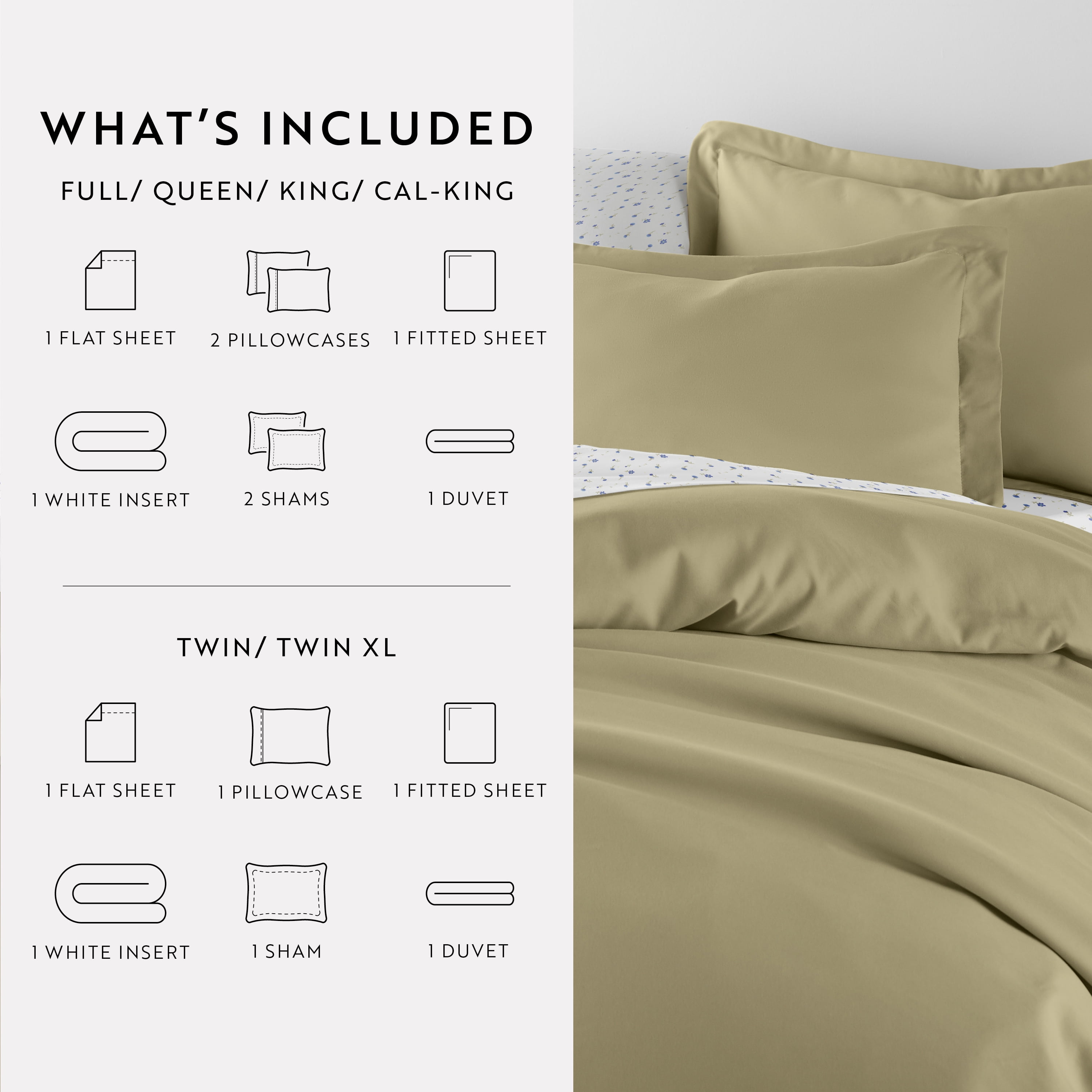 Noble Linens 7 Piece Solid Duvet Bundle in Sage, Twin