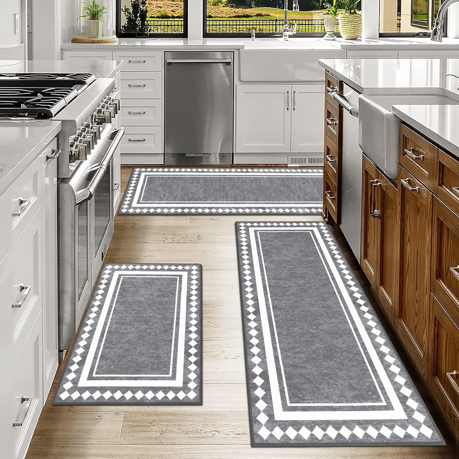 Farmhouse Kitchen Rugs Sets of 3 Non Slip Washable Kitchen Rugs and Mats Boho Kitchen Mats for Floor Kitchen Runner Rug Kitchen Carpet Rug Runner for Hallways Kitchen Laundry