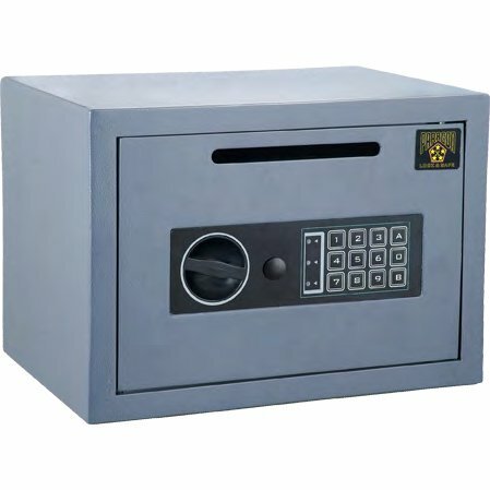 7804 Paragon Lock & Safe CashKing Digital Depository Drop Safe with a .54 cubic foot capacity, featuring a durable steel construction in a grey finish. The safe includes a digital keypad for secure access and a top slot for quick cash deposits. Ideal for offices and businesses requiring heavy-duty cash management.
