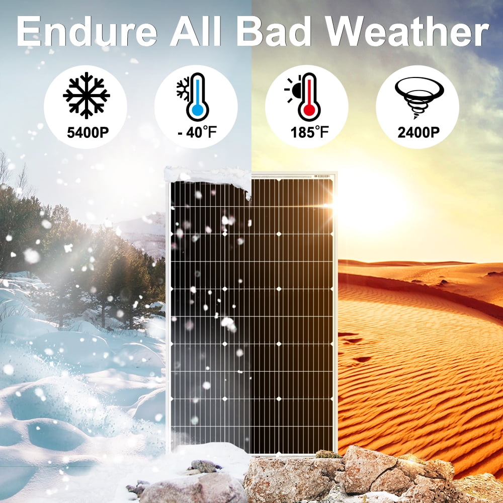 DOKIO 100W 18V Monocrystalline Solar Panel for 12V Battery Charging, 9BB Glass Module with Aluminum Frame, MC4 Connector, Pre-Drilled Holes for Rooftop, RV, Boat, Off-Grid Power