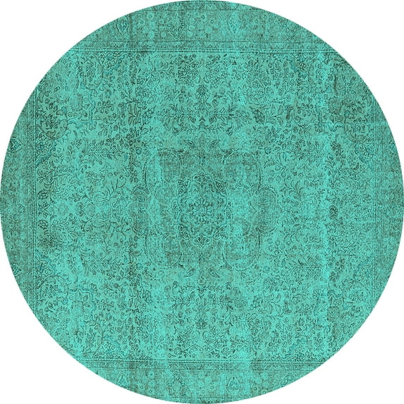 Ahgly Company Indoor Round Oriental Turquoise Blue Industrial Area Rugs, 7' Round