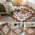 thumbnail image 6 of 3ft Washable Round Rug, Classic Floral Pattern Non-Slip Circle Area Rug for Bedroom Bedside, Brown Background White Flowers Soft Indoor Floor Mat for Home Decor, 6 of 9