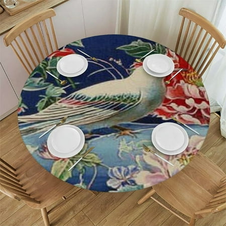 

Autua Birds Flowers Round Tablecloth with Elastic Edge Stain-resistant and Washable for Indoor and Outdoor Use Ideal for Restaurants Weddings Parties Various Sizes Available 38 -42