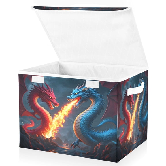 Ryvnso Dragons with Fire Large Lidded Foldable Storage Baskets Cubes Boxes Lids Bin for Home