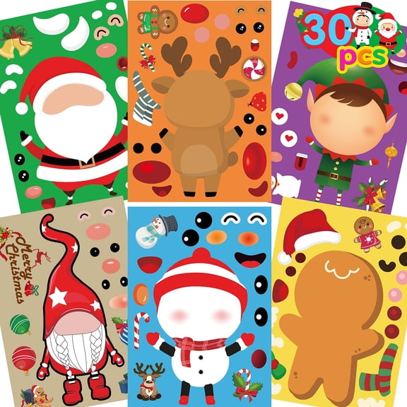 Joykindom Christmas Make a Face Stickers for Kids, 30 Pcs Make Your Own Sticker, Xmas Activities Craft Kits for Toddlers