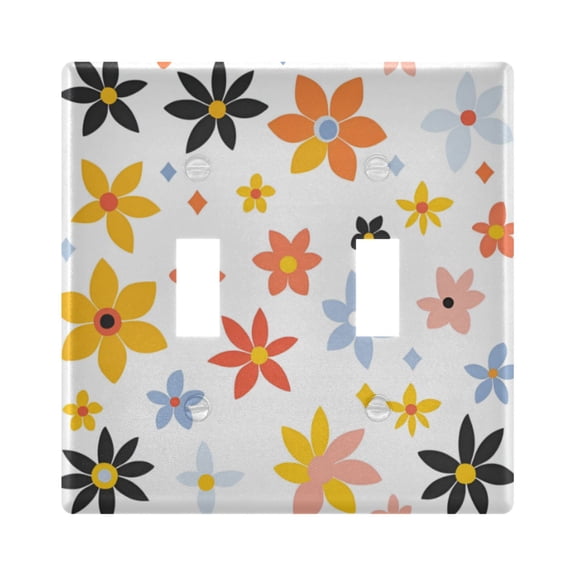 Yayeee Toggle Light Switch Wall Plate 2-Gang 4.56"x4.48" Decorative Outlet Cover, Colorful Retro Floral