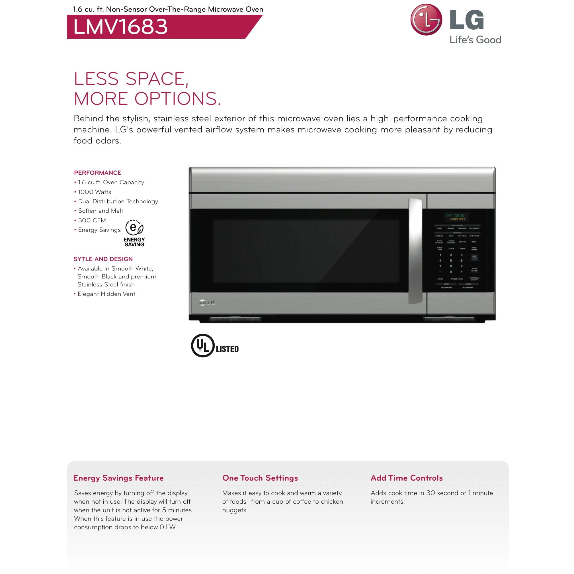 Lg 1 6 Cubic Foot Non Sensor Over The Range Microwave Oven