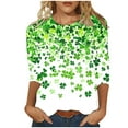 thumbnail image 4 of POTETI St Patrick's Day Women's Shirts Clover 3/4 Sleeve Crew Neck Shirt Tops, 4 of 6