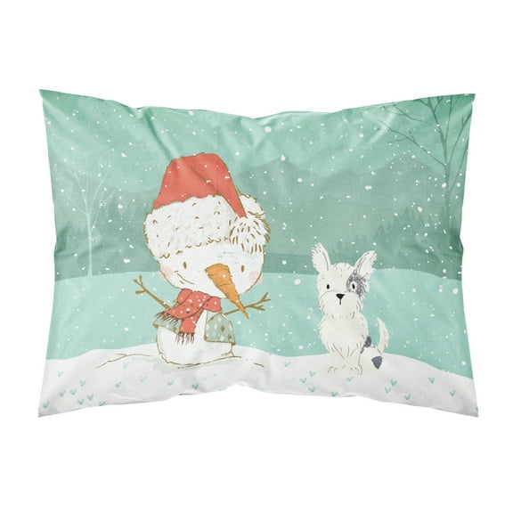Black and White Terrier Snowman Christmas Fabric Standard Pillowcase