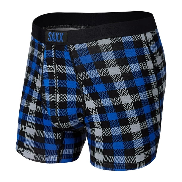 SAXX Mens Underwear - Vibe Super Soft Boxer Briefs with Fly and Built-in  Pouch Support - Underwear for men,Blue Flannel check, Medium 