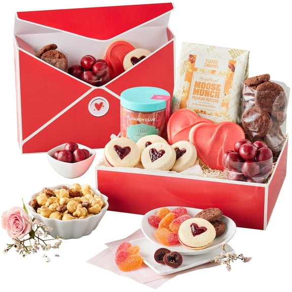 Harry & David Valentine's Day Sweets Gift Box, Romantic Love Letter Designed Box, Heart-Shaped Cookies, Chocolate Cherries, Pretzels, Caramel Popcorn, Candy Assortment, 1 Lb 5 Oz