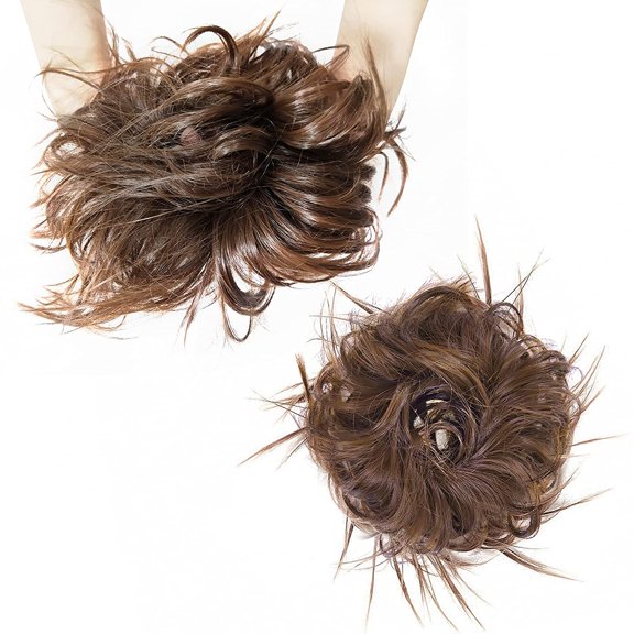 Ealicere Messy Bun - Synthetic Extension Piece Scrunchies with Elastic Rubber Band Scrunchies Extensions Hair Pieces for Women（Darkest Brown）