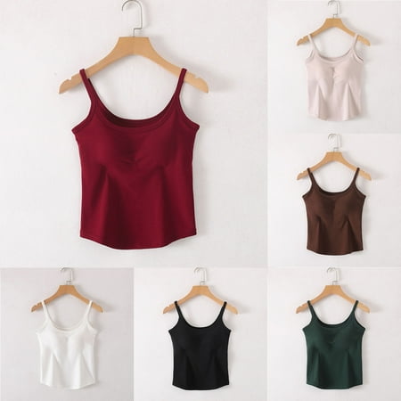 Aboser Women s Built in Bra Camisole Tops Seamless Padded Tank Top Cozy U Neck Basic Undershirt Thin Sleeveless Layering Shirts Soft Slim Fitted Tanks
