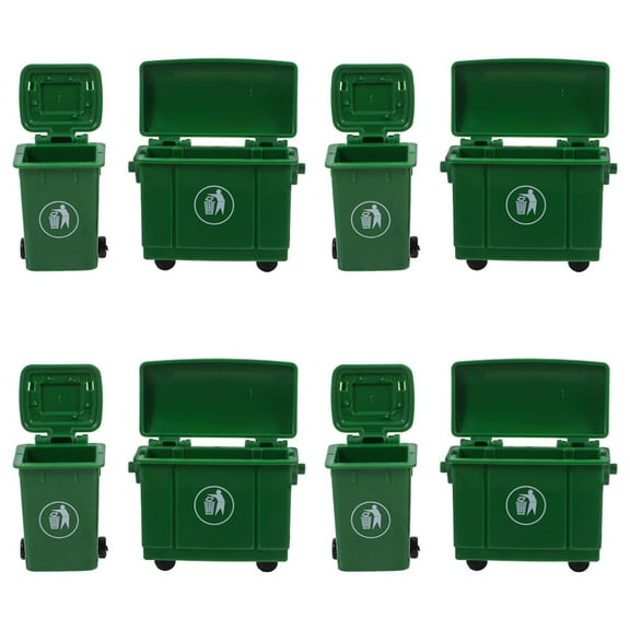 FRCOLOR Dollhouse Miniature Trash Can Set of 8 Realistic Plastic Green Garbage Bins for Decoration Small