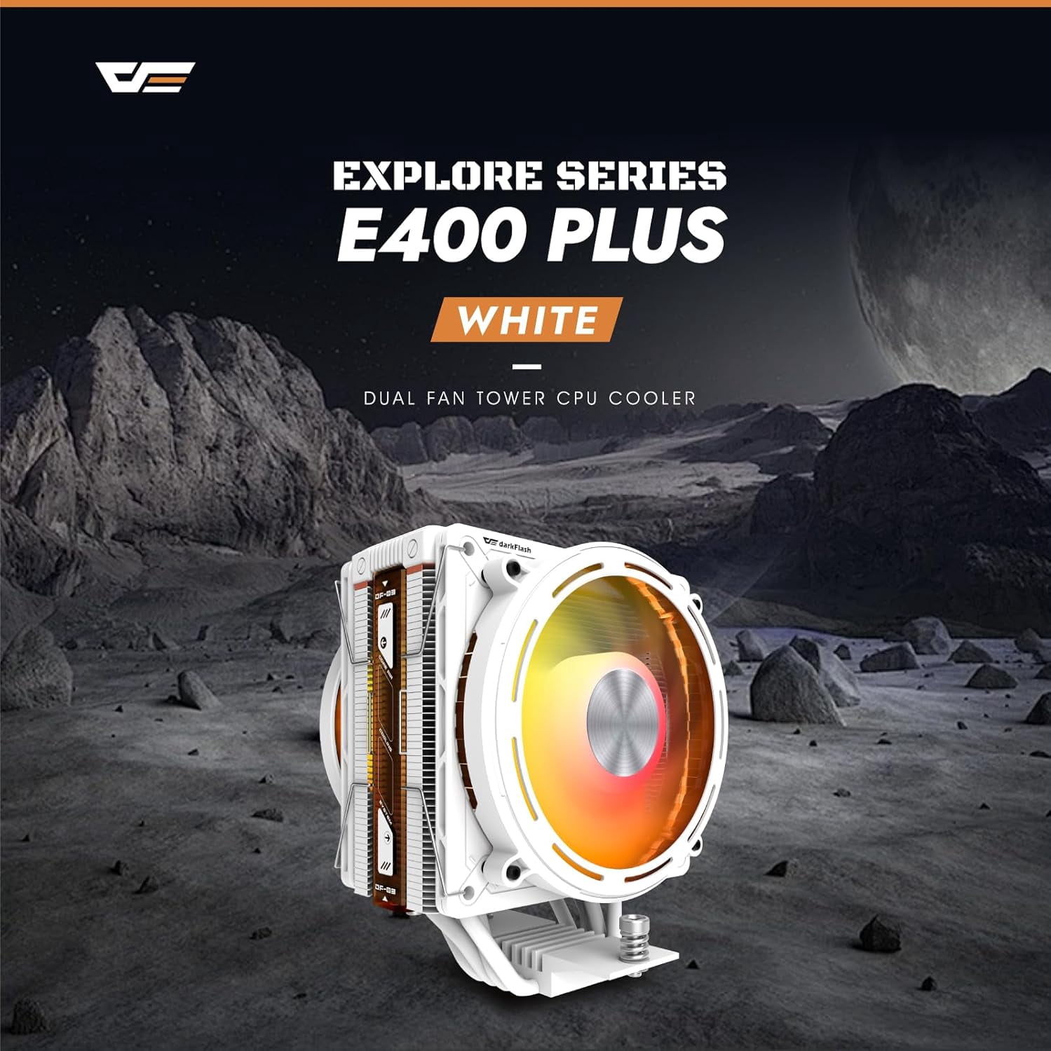 E400 Plus CPU Air Cooler, 4 Copper Heat Pipes, Dual 120mm PWM ARGB Fans 2200RPM,Digital Display Top,Intel LGA1851 1700 1200 115X 1366 and AMD AM5 AM4 Compatible(Fits MATX Cases Only)，White